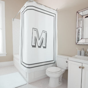 Rideaux De Douche Monogramme personnalisé avec écriture rétro grise 