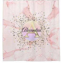 Rideaux De Douche Monogramme personnalisé en marbre rose