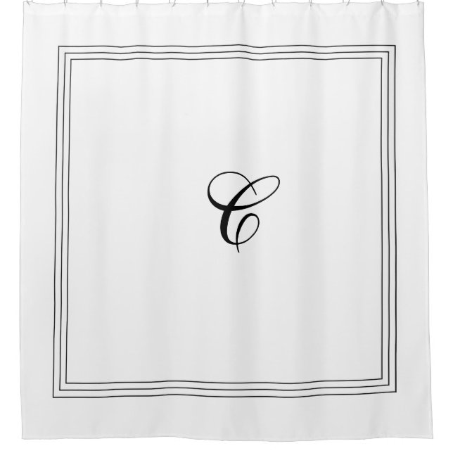 Rideaux De Douche Monogramme personnalisé en noir et blanc classique (Devant)