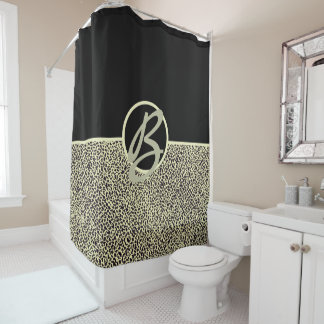 Rideaux De Douche Monogramme personnalisé Leopard à crème noire
