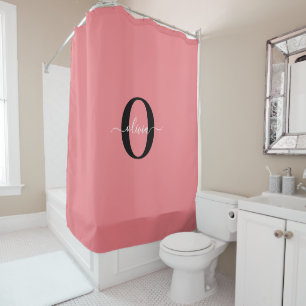 Rideaux De Douche Monogramme personnalisé Nom de script noir blanc r