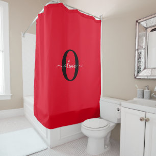 Rideaux De Douche Monogramme personnalisé Nom du script Rouge Noir B