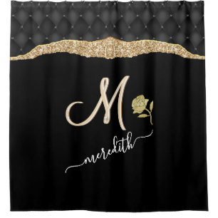 Rideaux De Douche Monogramme personnalisé Nom Rose Elegant Gold Bla