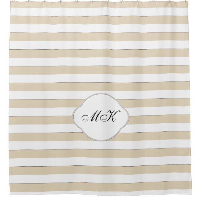 Rideaux De Douche Monogramme personnalisé sur bandes blanches sur co (Devant)