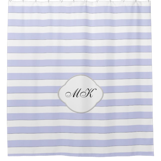 Rideaux De Douche Monogramme personnalisé sur les bandes bleues sur  (Devant)