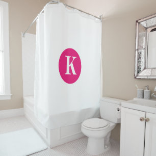 Rideaux De Douche Monogramme rose chaud Blanc Initial Personnalisé
