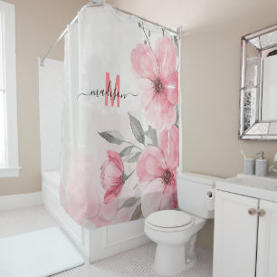 Rideaux De Douche Monogramme rose chic moderne amusant Mariage de sc