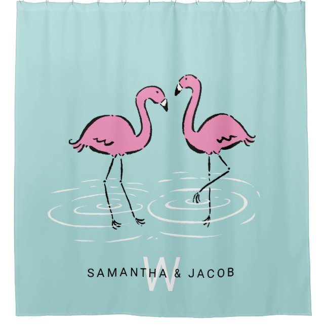 Rideaux De Douche Monogramme rose de Flamant rose (Devant)