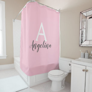 Rideaux De Douche Monogramme rose pâle rose et gris Nom