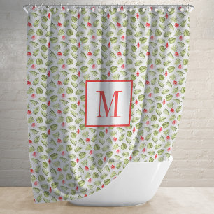Rideaux De Douche Monogramme rose Tropical Palm Feuille Motif