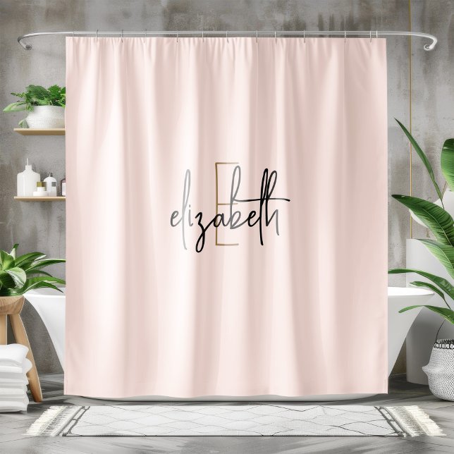 Rideaux De Douche Monogramme rose vif moderne personnalisé (Créateur téléchargé)