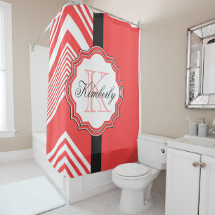 Rideaux De Douche Monogramme rouge et blanc de Chevron