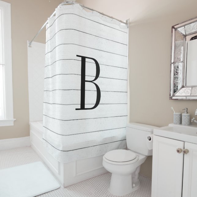 Rideaux De Douche Monogramme Rustique Faux Wood Shiplap | Agritouris (En situation)