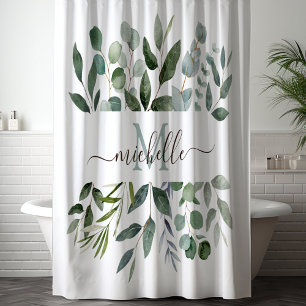 Rideaux De Douche Monogramme Sage Green Eucalyptus Feuilles de verdu