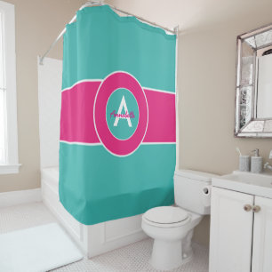 Rideaux De Douche Monogramme turquoise de roses indien personnalisé