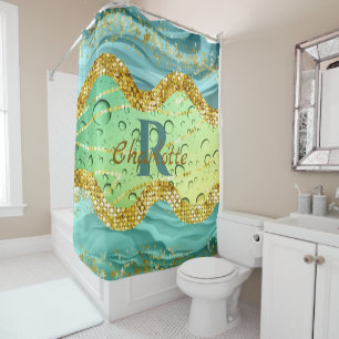 Rideaux De Douche Monogramme vert émeraude   Gradient lumineux