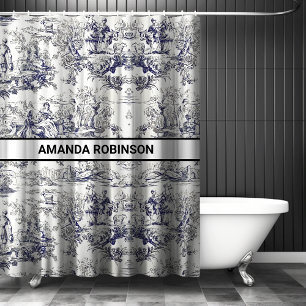 Rideaux De Douche monogramme vintage floral noir toile de jouy