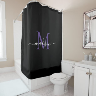 Rideaux De Douche Monogramme violet noir Violet Nom du script fémini