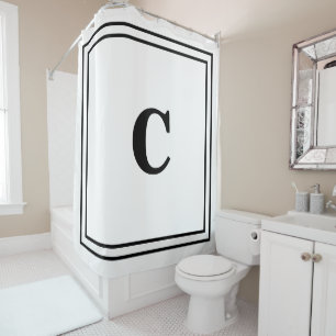 Rideaux De Douche Monogrammes Initiales Noir Blanc Décor Nom personn