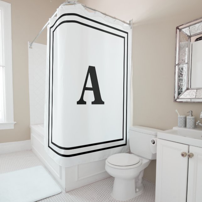 Rideaux De Douche Monogrammes Initiales Noir Blanc Minimal Nom moder (En situation)