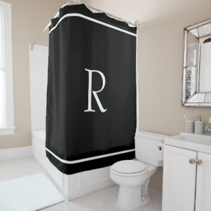 Rideaux De Douche Monogrammes Initiales Noir Blanc Personnalisé Cool