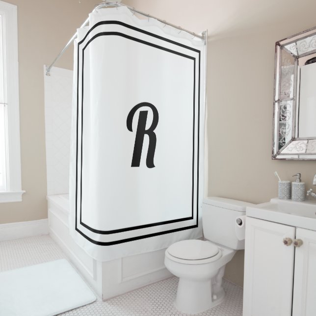 Rideaux De Douche Monogrammes noir blanc personnalisé élégant nom de (En situation)