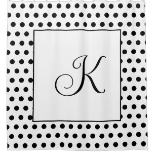 Rideaux De Douche Monogrammes noir blanc Pois moderne élégant