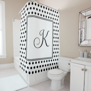 Rideaux De Douche Monogrammes noir blanc Pois moderne élégant
