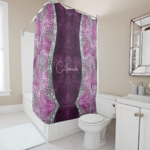 Rideaux De Douche Monographie de feuilles de parties scintillant ros