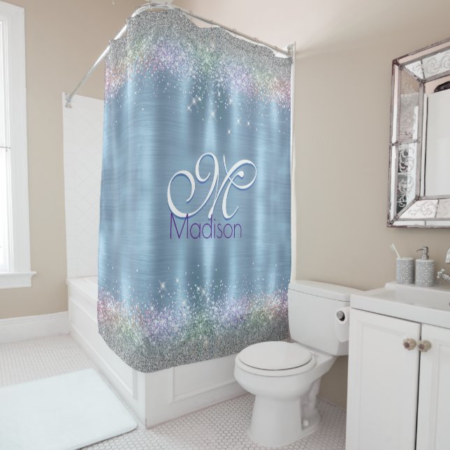 Rideaux De Douche Monographie de la parties scintillant bleue irisée (En situation)