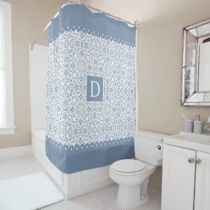 Rideaux De Douche Monographie des bordures de châle bleu foncé