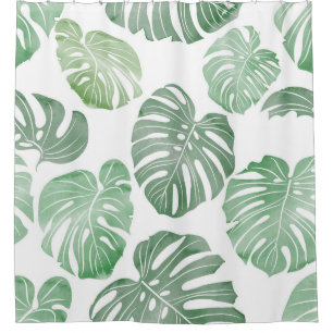 Rideaux De Douche Monstre aquarelle, papier peint tropical transpare