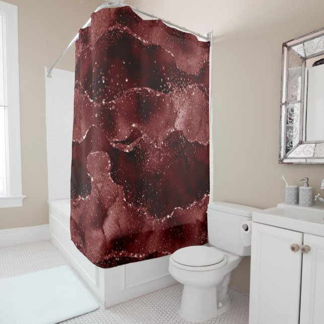 Rideaux De Douche Moody Agate | Henné sang rouge grenat bijou ton (En situation)