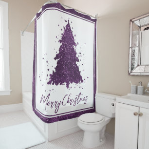 Rideaux De Douche Moody Joyeux Noël   Arbre pourpre à prune profonde