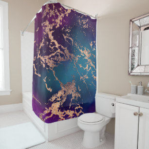 Rideaux De Douche Moody Luxe Marble Profond violet et Turquoise or