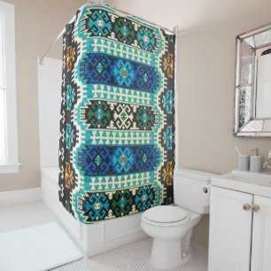 Rideaux De Douche Moquette orientale turque persane bleu vert