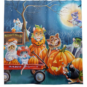 Rideaux De Douche Morceau d'Halloween dans l'aquarelle Citrouille Pa