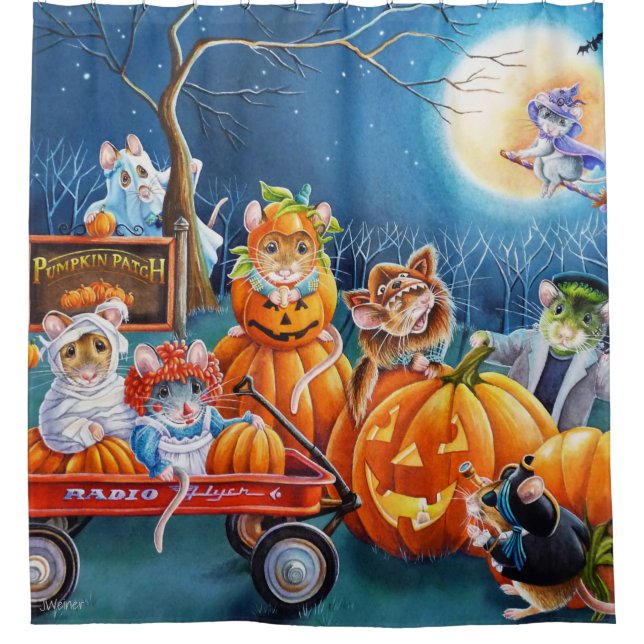 Rideaux De Douche Morceau d'Halloween dans l'aquarelle Citrouille Pa (Devant)