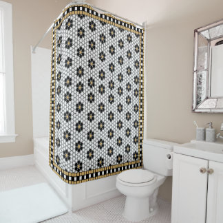 Rideaux De Douche Mosaic Inspiré Noir Blanc et Or