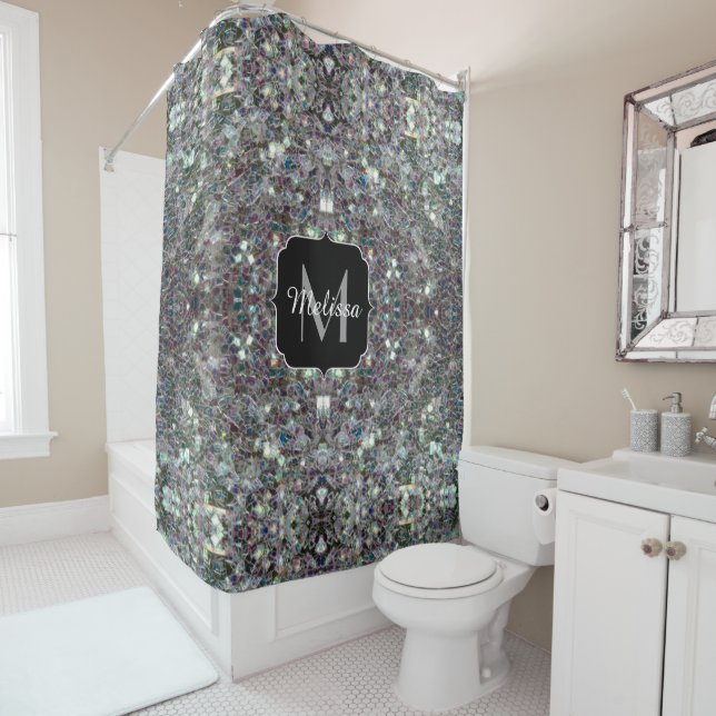 Rideaux De Douche Mosaïque argentée brillante (En situation)