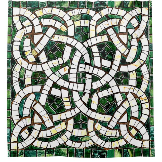 Rideaux De Douche Mosaïque de pierre céleste verte et blanche (Devant)