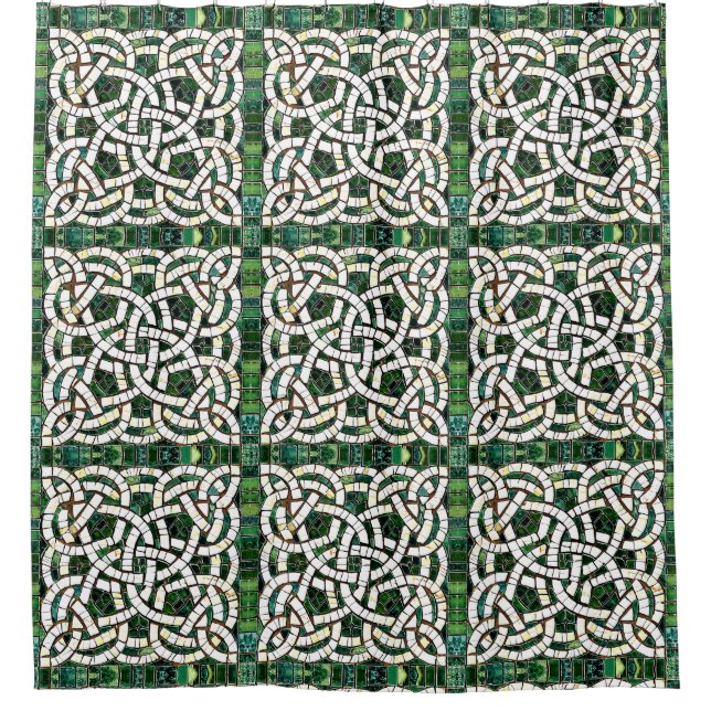 Rideaux De Douche Mosaïque de pierre céleste verte et blanche (Devant)