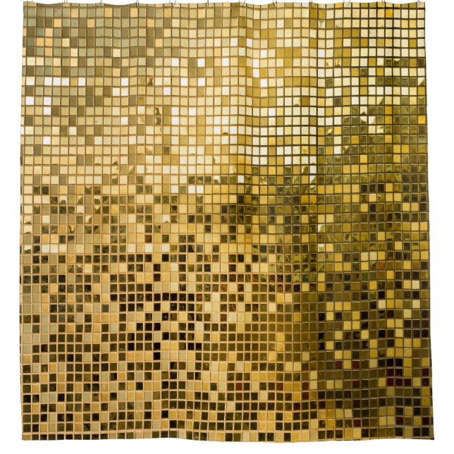 Rideaux De Douche Mosaïque d'or : Carreaux Carrés Texture. (Devant)