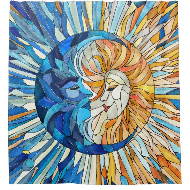 Rideaux De Douche Mosaïque du soleil et de la lune (Devant)