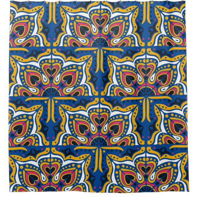 Rideaux De Douche Mosaïque indienne Talavera : Céramique sans joint. (Devant)