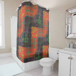 Rideaux De Douche Mosaïque vert vieilli et corail à brun kaléidoscop
