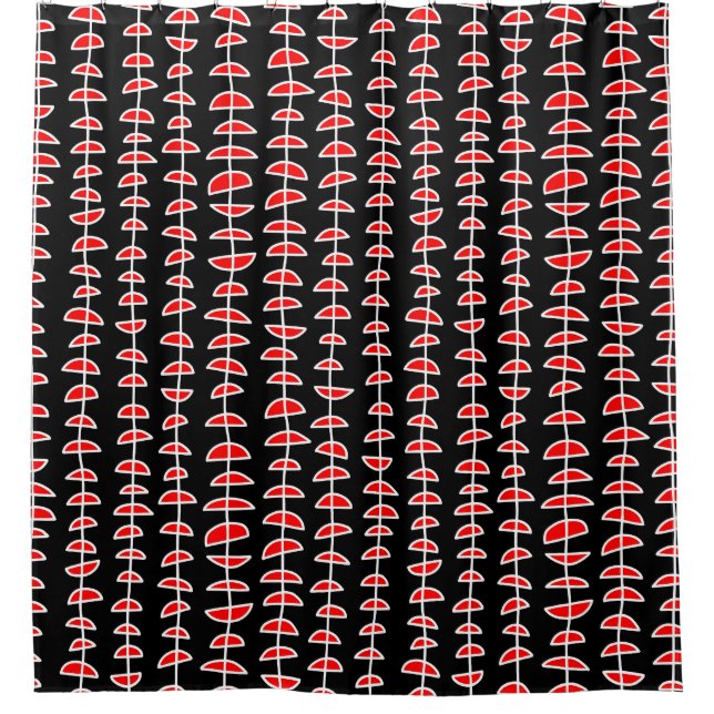 Rideaux De Douche Motif 080515- Blanc et rouge sur noir (Devant)