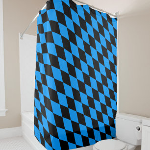 Rideaux De Douche Motif à carreaux diamants Harlequin noir bleu