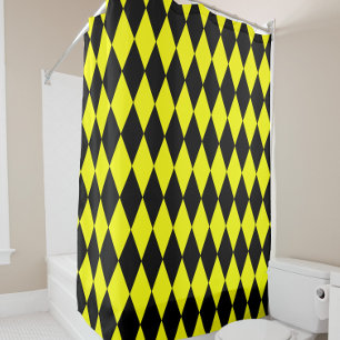 Rideaux De Douche Motif à carreaux diamants Harlequin noir jaune
