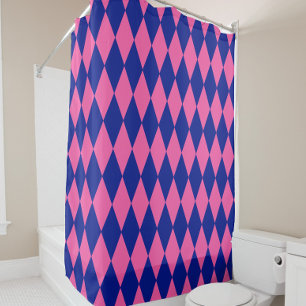 Rideaux De Douche Motif à carreaux Harlequin rose et bleu
